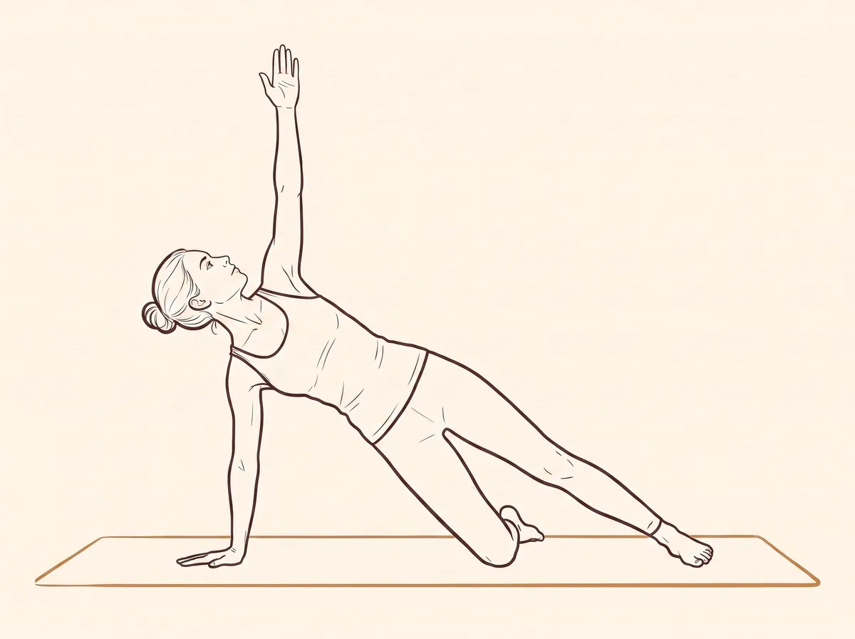 Ink line drawing of Half Side Plank Pose on Right Hand (Vasiṣṭhāsana) - final position