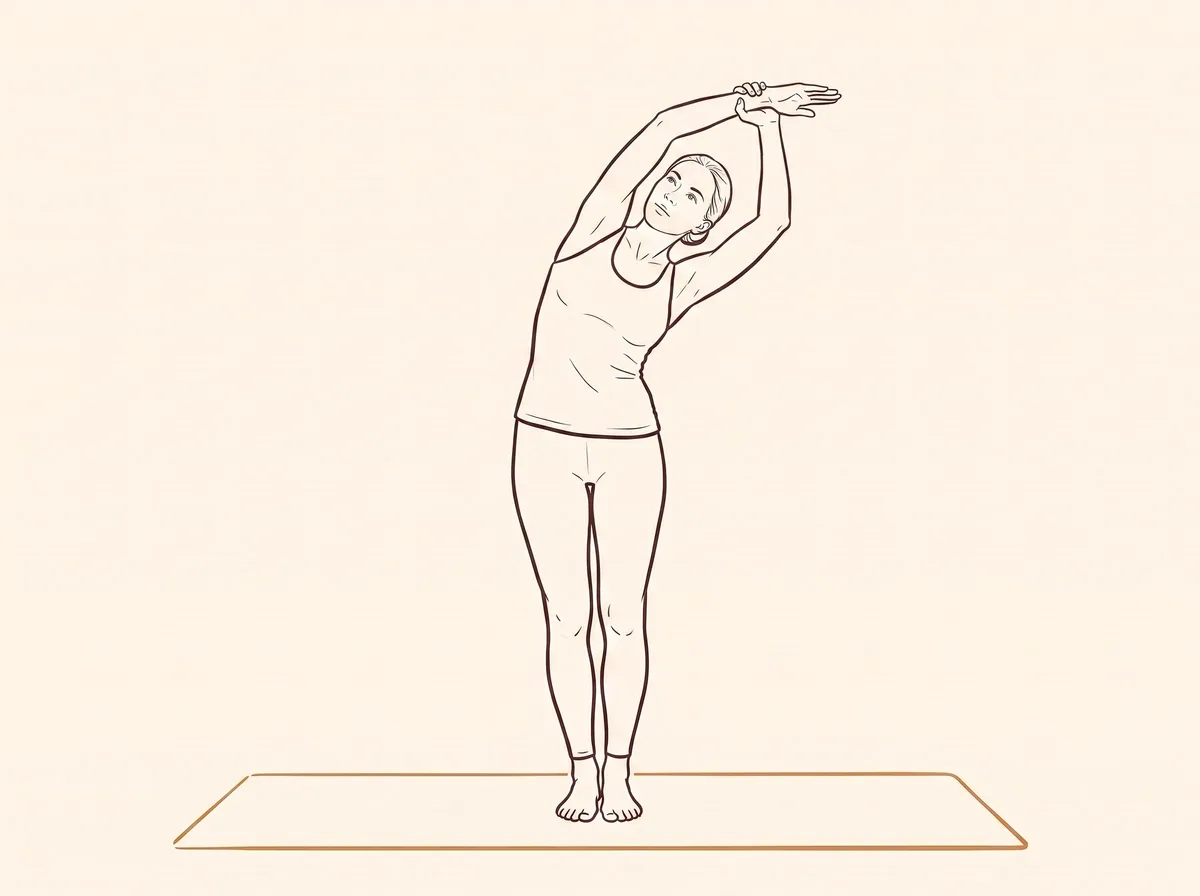 Ink line drawing of Wrist Grab Left Bend (Pārśvāsana) - final position