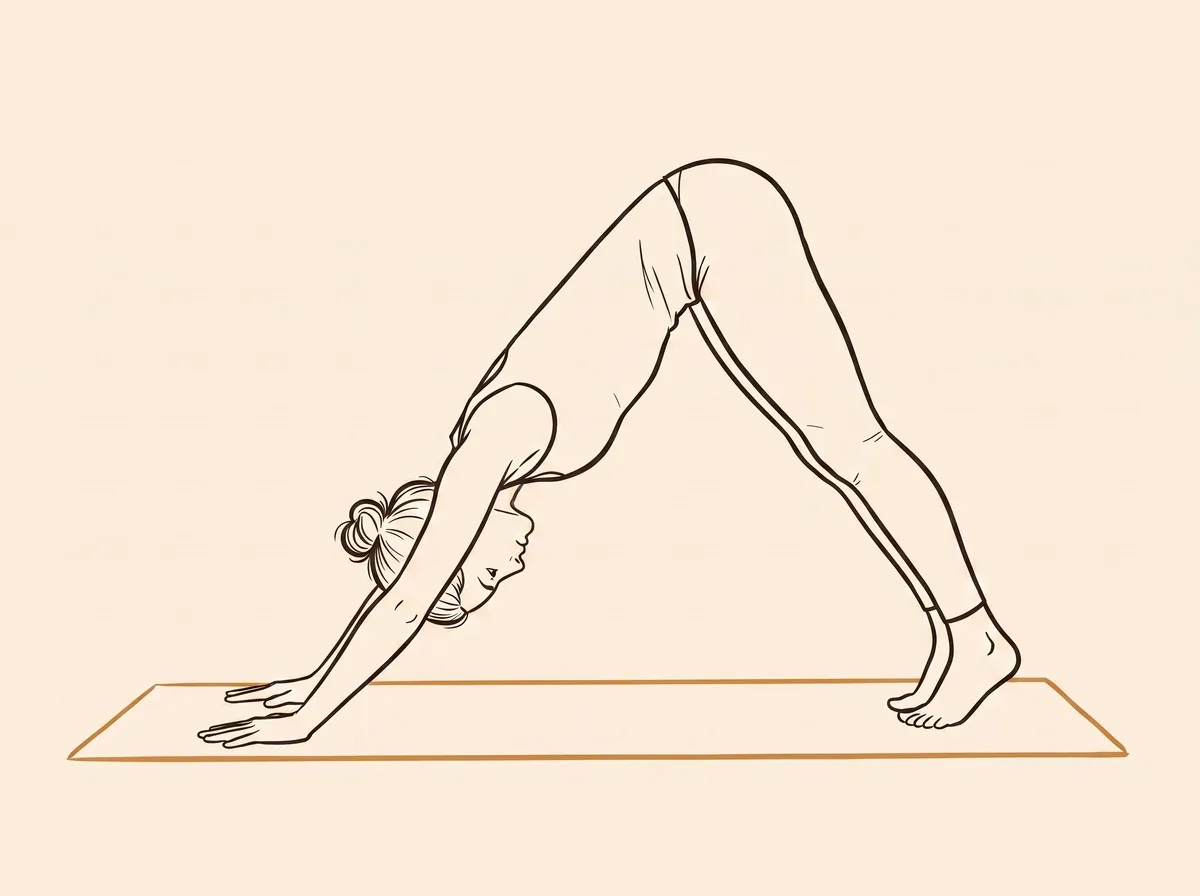 Ink line drawing of Downward-Facing Dog Pose (Adho Mukha Śvānāsana) - final position