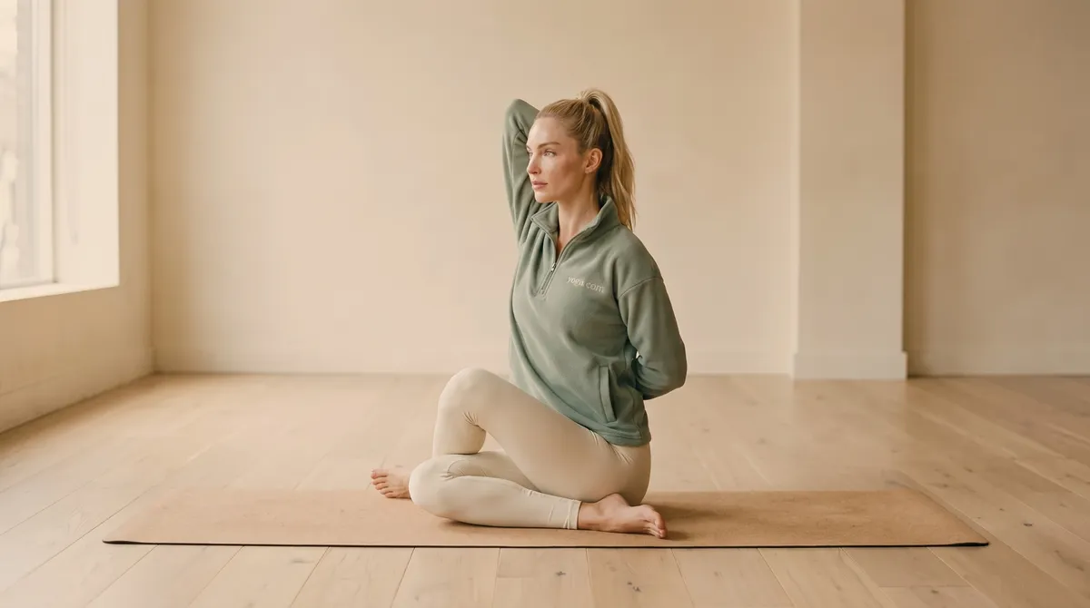 Cow Face Pose (Left Leg and Right Arm Up) (Gomukhāsana (left leg, right arm up)) - by Hannah Cole