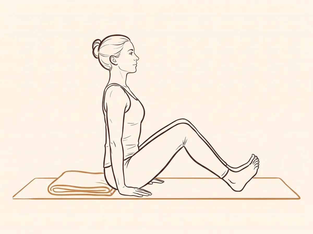 Ink line drawing of Easy Staff Pose (Daṇḍāsana)