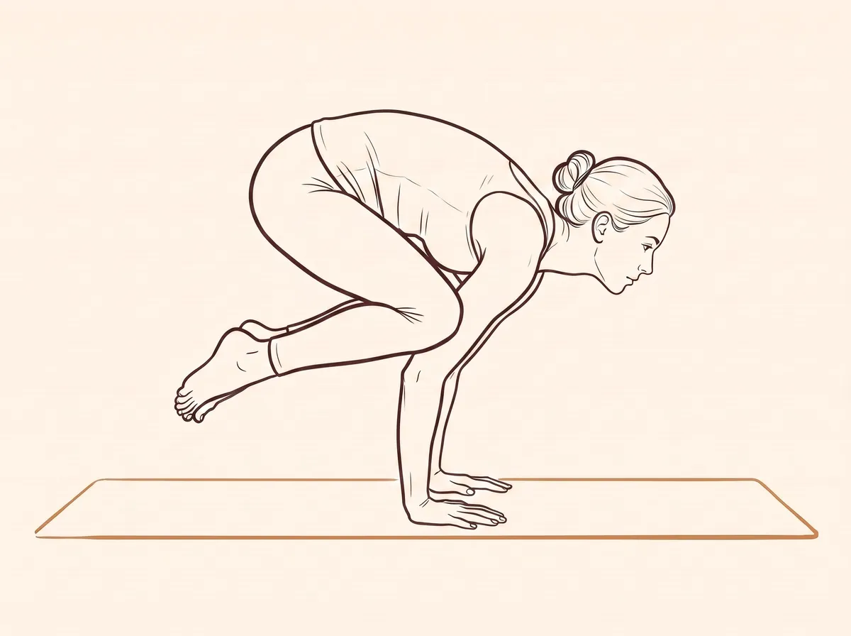 Ink line drawing of Easy Crow Pose (Bakāsana) - final position
