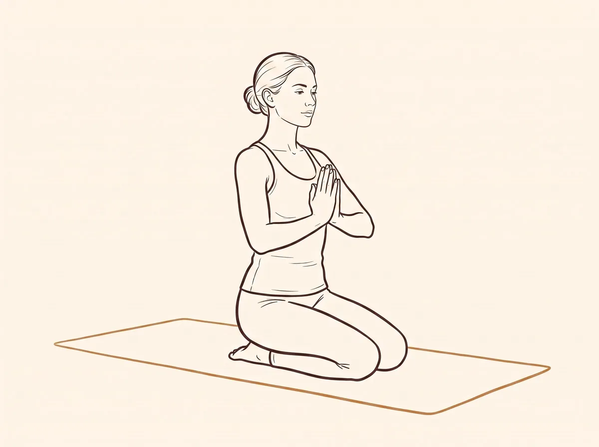 Ink line drawing of Greeting Pose (Añjalāsana) - final position