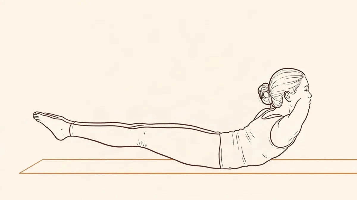 Ink line drawing of Low Boat Pose (Ardha Nāvāsana)