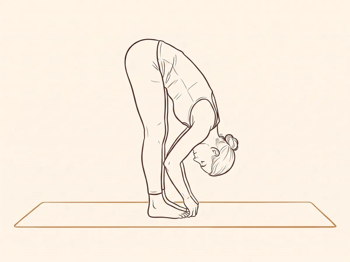 Ink line drawing of Both Big Toes Pose (Ubhaya Pādāṅguṣṭhāsana) - final position