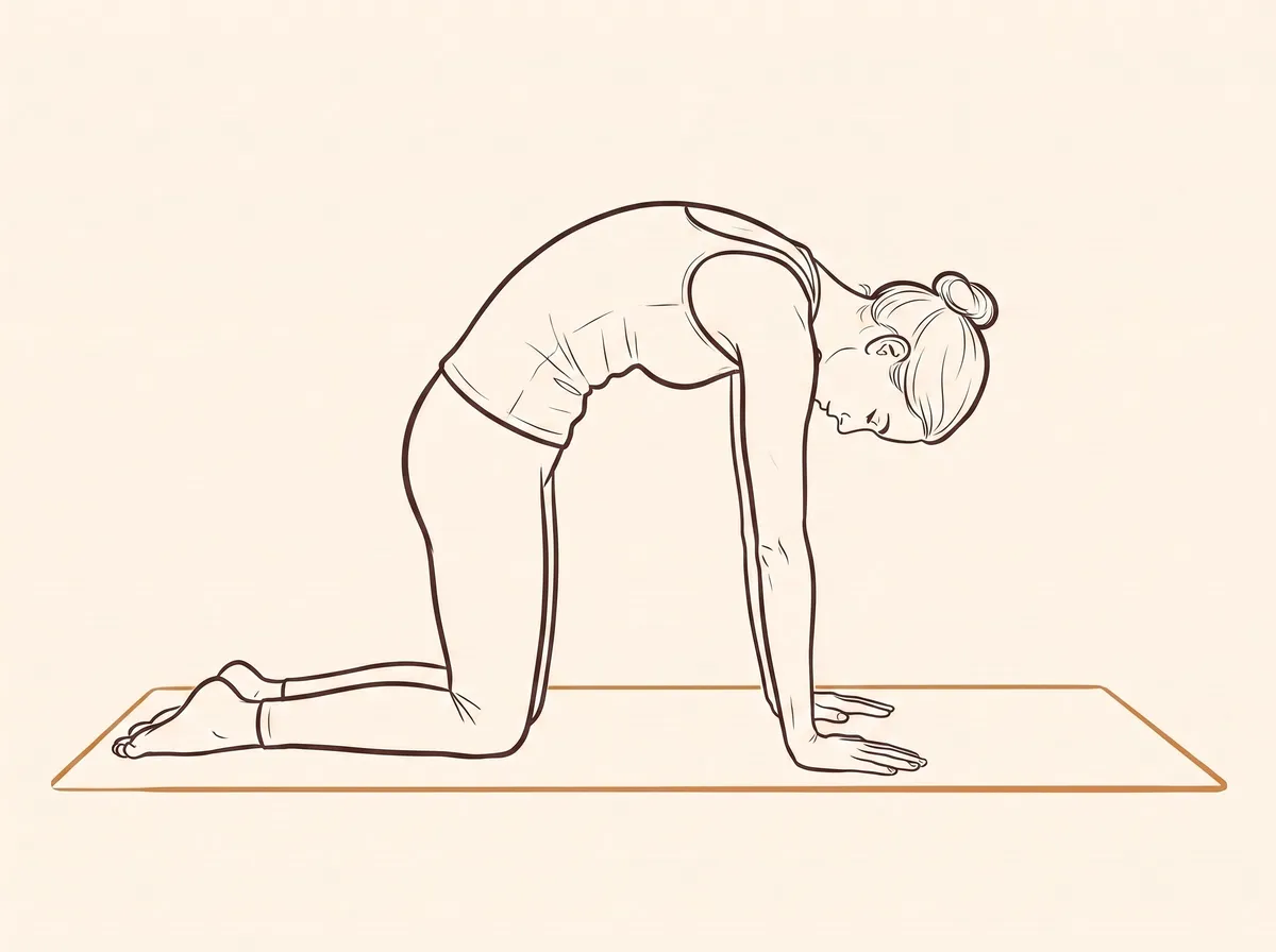 Ink line drawing of Cat Pose (Mārjārāsana)