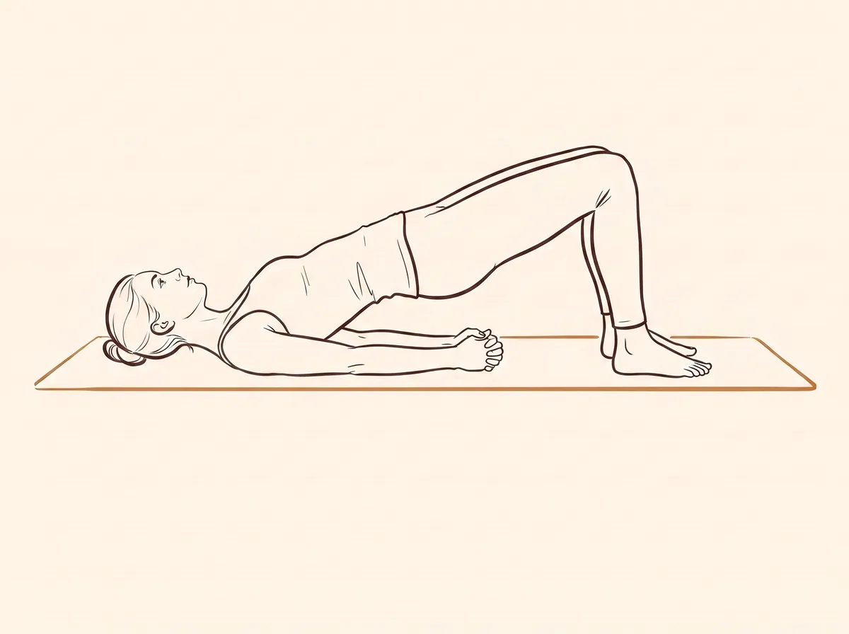 Ink line drawing of Bridge Pose on Elbows (Setu Bandha Sarvāṅgāsana)