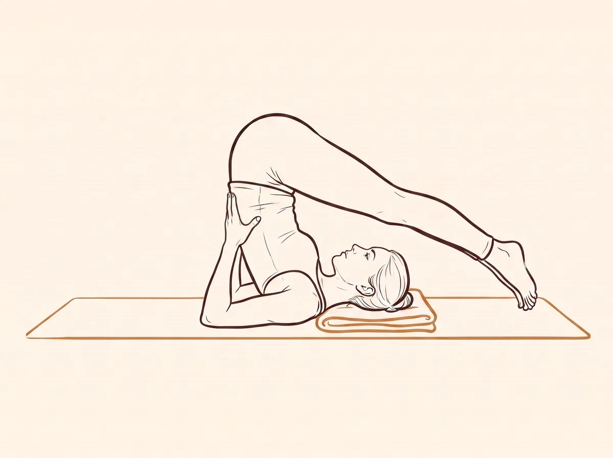 Ink line drawing of Plow Pose (Halāsana) - final position