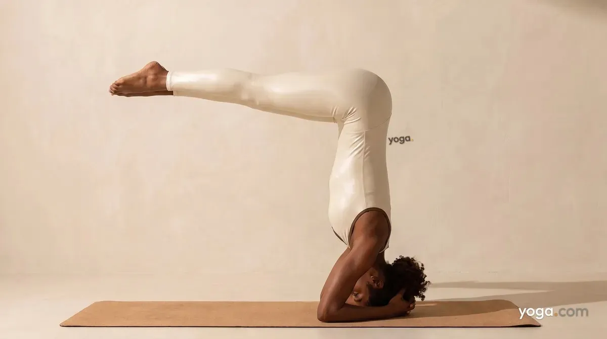 Supported Headstand with Legs Parallel to Floor (Ūrdhva Daṇḍāsana, Sālamba Śīrṣāsana stage) - by Hannah Cole