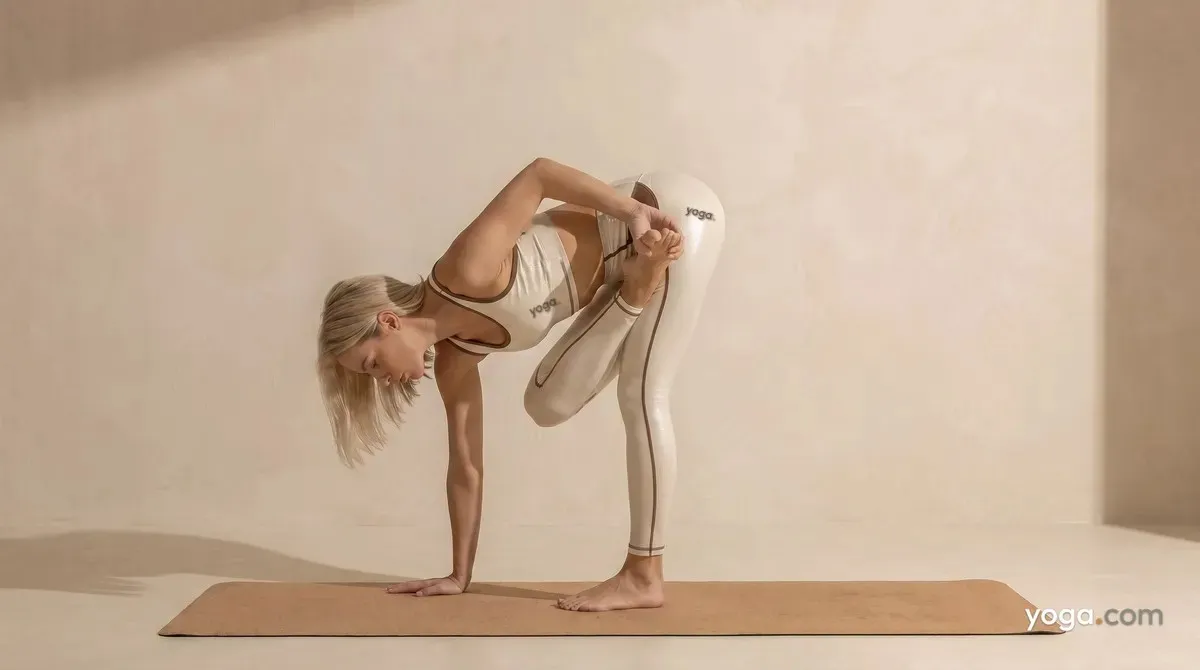 Right Half Bound Lotus Intense Stretch Pose (Ardha Baddha Padmottānāsana) - by Hannah Cole