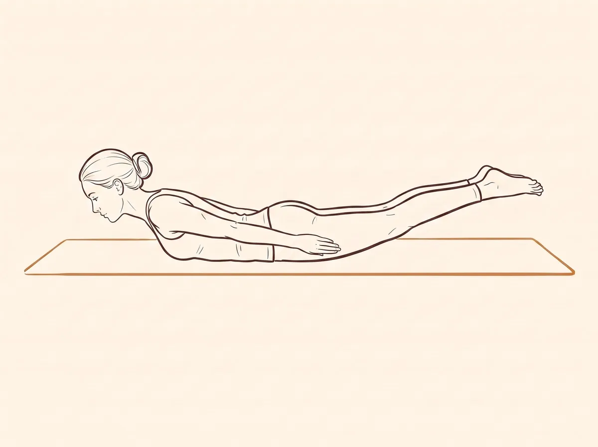 Ink line drawing of Locust Pose (Śalabhāsana) - final position