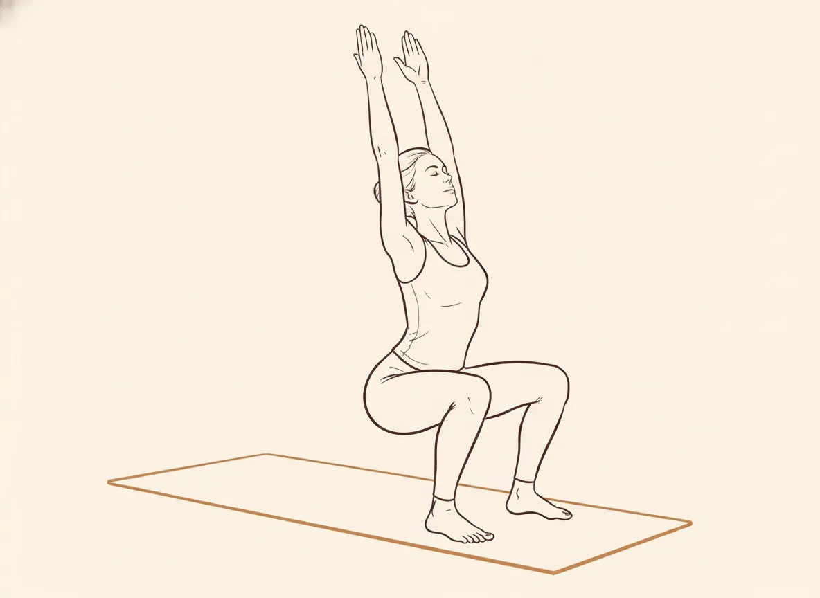 Ink line drawing of Chair Pose (Utkaṭāsana)