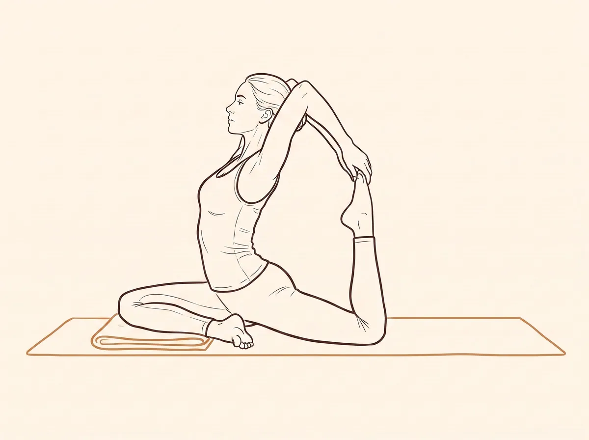Ink line drawing of Pigeon Pose (Eka Pāda Rājākapotāsana) - final position