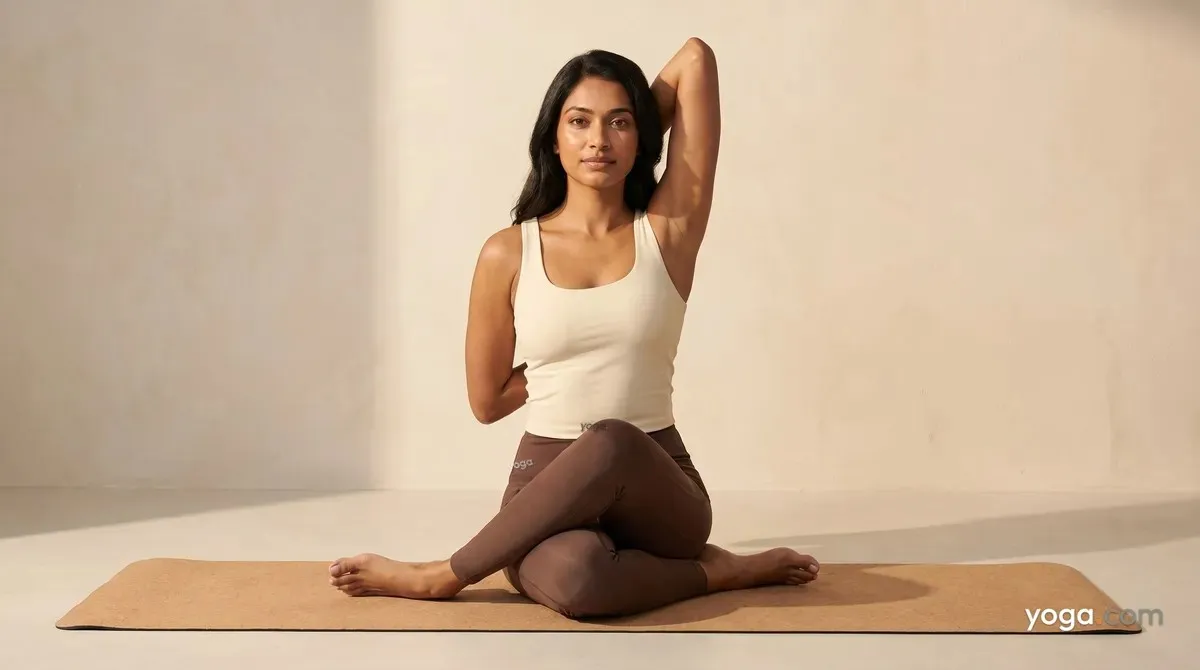 Cow Face Pose (Right Leg and Left Arm Up) (Gomukhāsana) - by Hannah Cole