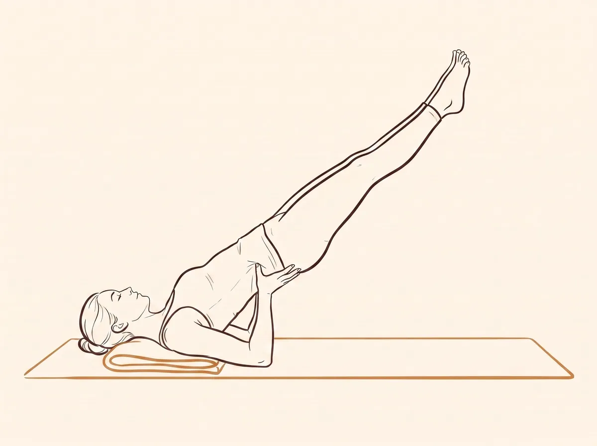 Ink line drawing of Easy Supported Shoulderstand with Tilted Legs (Sālamba Sarvāṅgāsana) - final position
