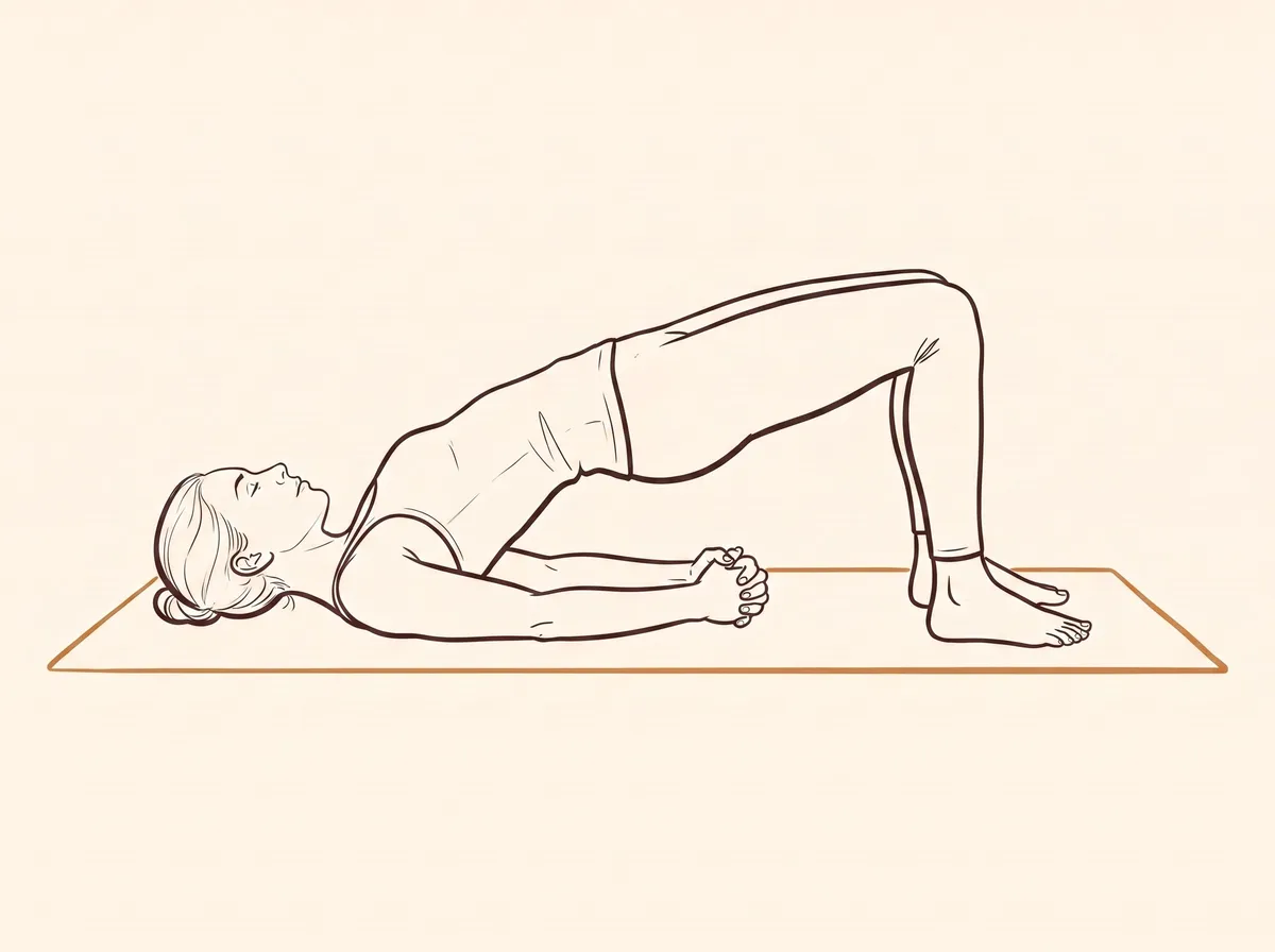 Ink line drawing of Bridge Pose (Setu Bandha Sarvāṅgāsana)