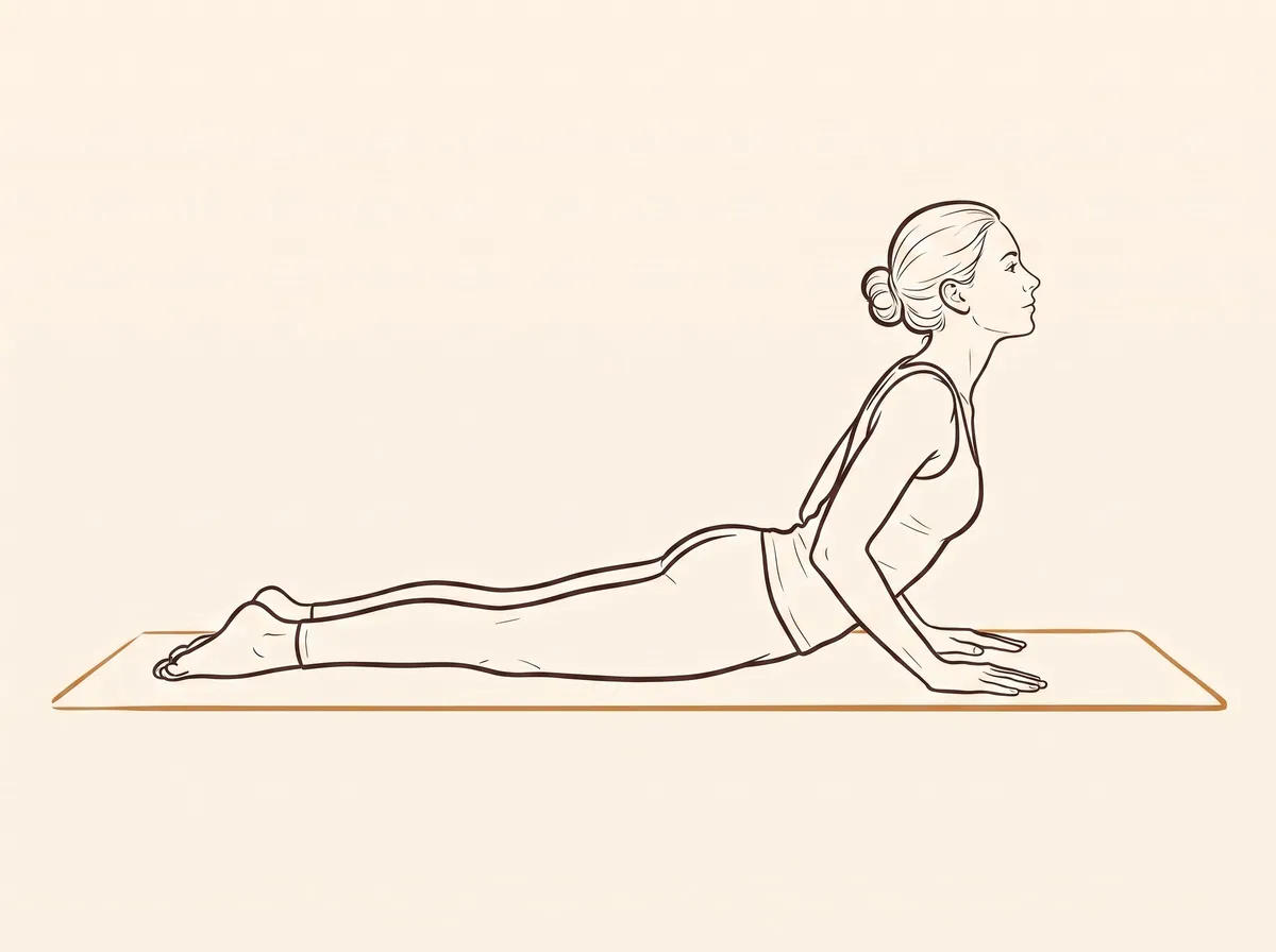 Ink line drawing of Cobra Pose (Bhujaṅgāsana) - final position