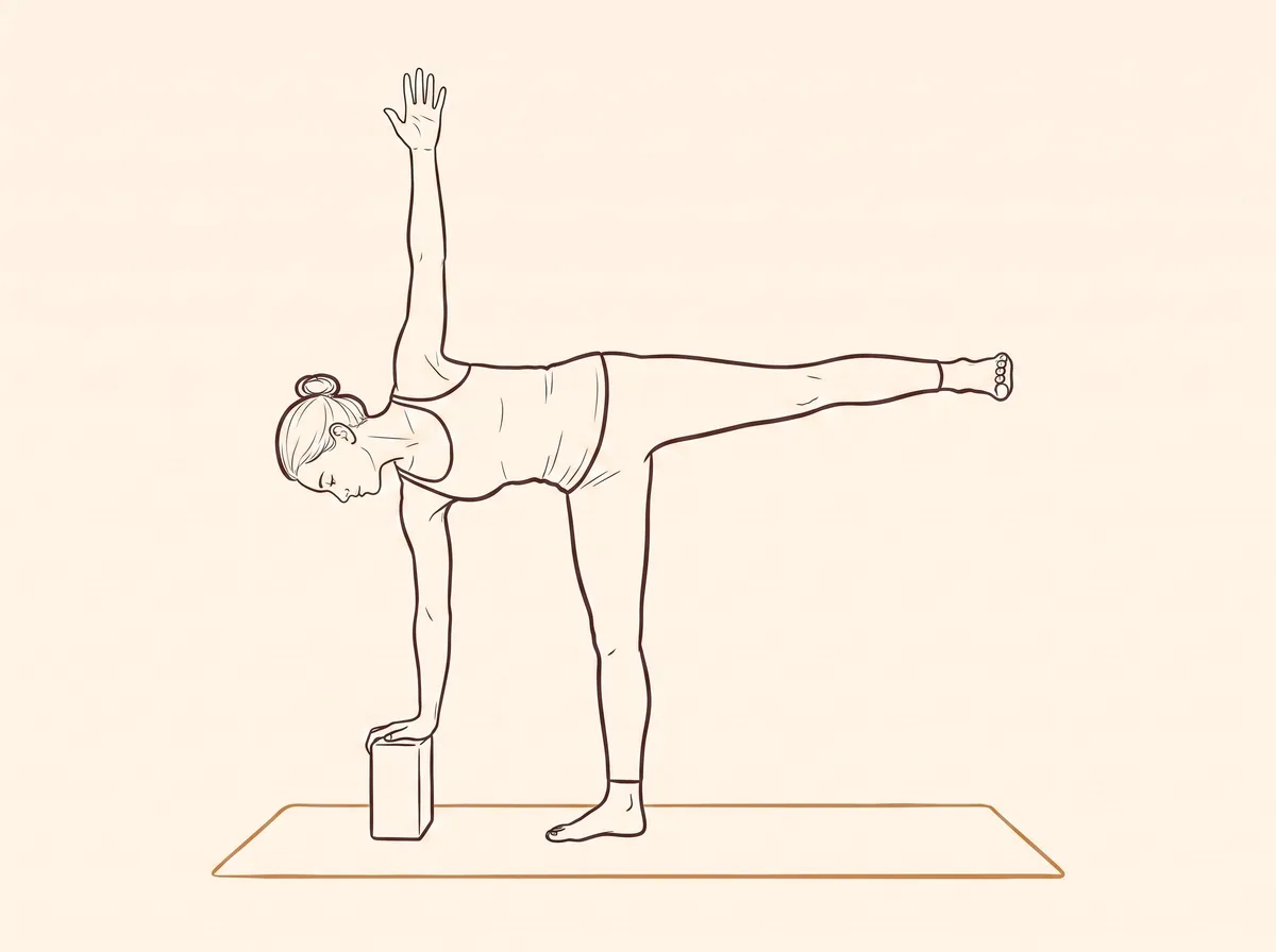 Ink line drawing of Half Moon Pose (Ardha Candrāsana) - final position