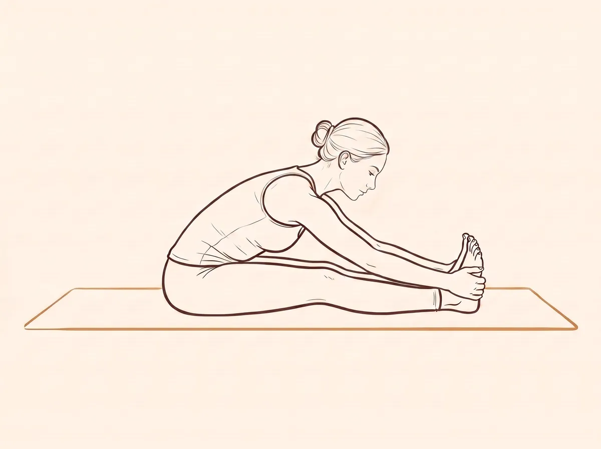 Ink line drawing of Seated Forward Bend (Paścimottānāsana) - final position