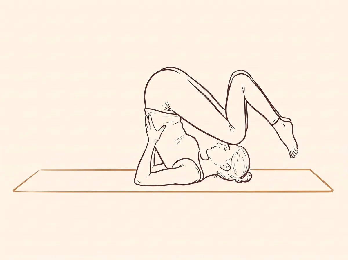 Ink line drawing of Easy Plow Pose (Halāsana)