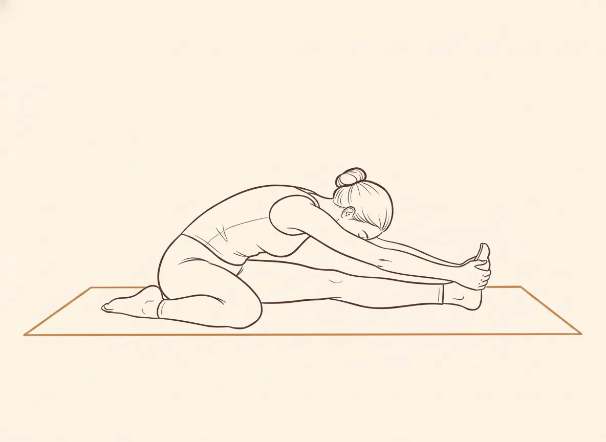 Ink line drawing of Bend to Right Leg (Jānuśīrṣāsana) - final position
