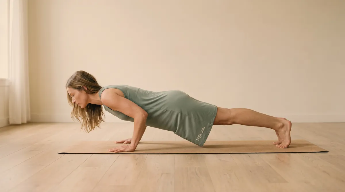 Four-Limbed Staff Pose (Catvāri Daṇḍāsana) - by Hannah Cole