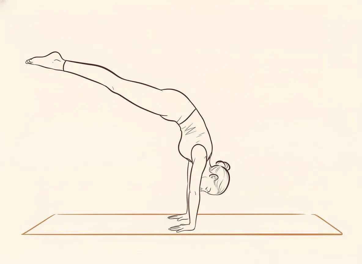 Ink line drawing of Crane Pose, Full Expression (Bakāsana) - final position